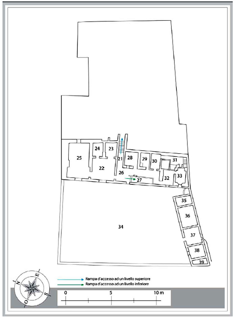 VII.16.17 Pompeii. Casa di Maius Castricius. Plan of second lower level floor. 

Plan M. Notomista and E. Piccirilli. 

See Varriale I., VII 16, Insula Occidentalis, 17, Casa di Maius Castricius in Aoyagi M., Pappalardo U., 2006. Pompei (Regiones VI-VII) Insula Occidentalis. Napoli: Valtrend, p 427, Tav. 13. 